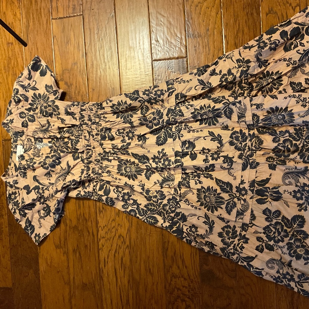 Anthropologie Somerset dress, navy, peach tropical print